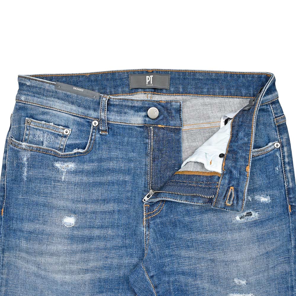 PT TORINO DENIM ピーティートリノデニム コットン ストレッチ ウォッシュド ダメージ&リペア デニムパンツ ROCK/SKINNY FIT/OA4720