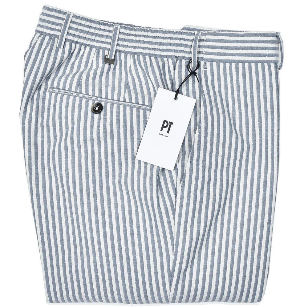 PT TORINO ピーティー トリノ コットン ナイロン ストライプ ノープリーツ インドローコード シャーリングパンツ SLIM FIT/SD68