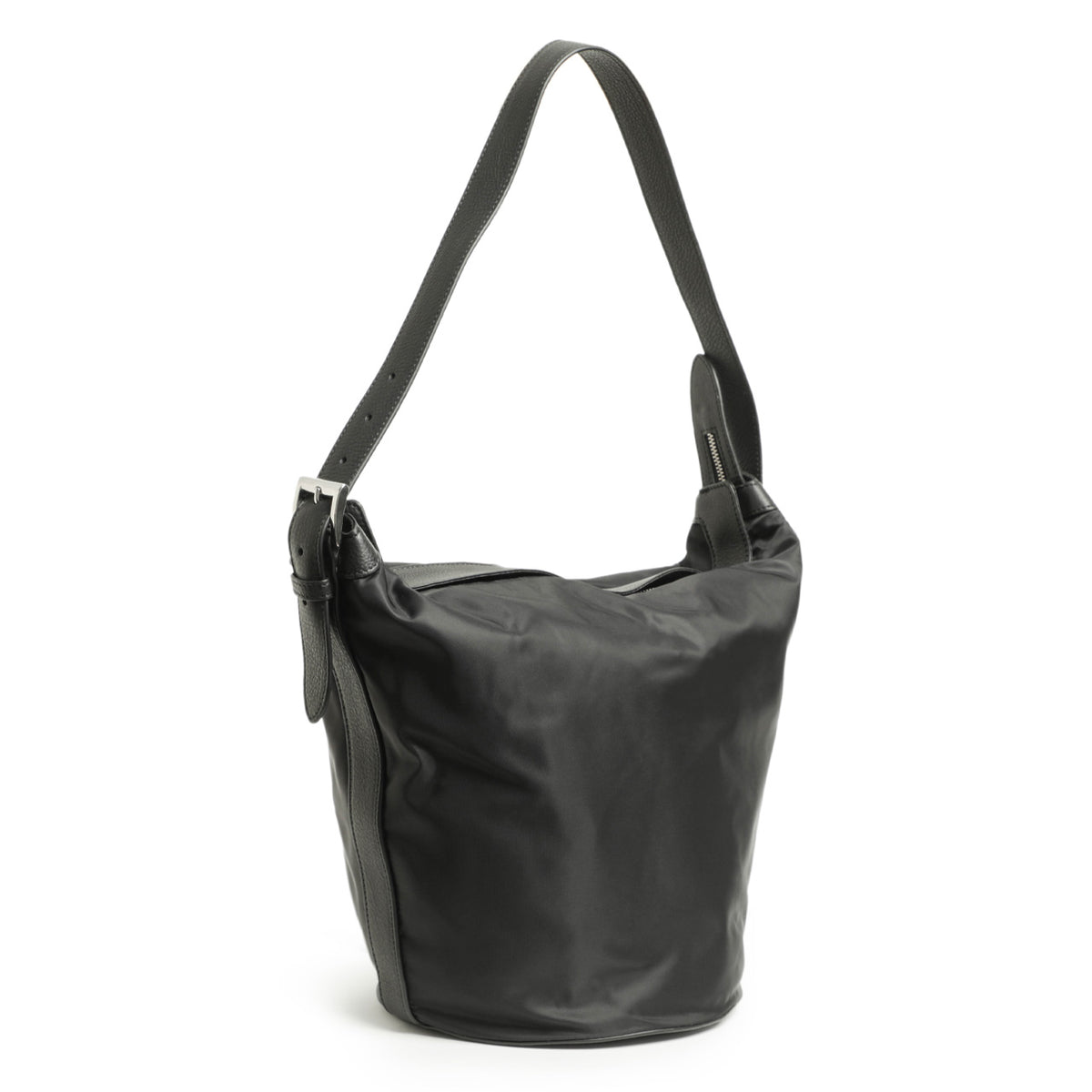 ペレティエ / ナイロン×シボレザー ショルダーバッグ/シルバーパーツ/Seau epaule BUCKET SHOULDER/BLACK