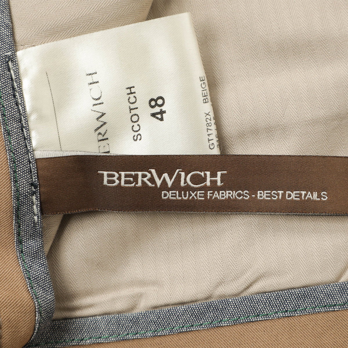 BERWICH(ベルウィッチ)SCOTCH|ワイドテーパードパンツ/ベルトレス・ツープリーツ/ウール混ストレッチ/サイドアジャスター付き/GF1782X/ベージュ