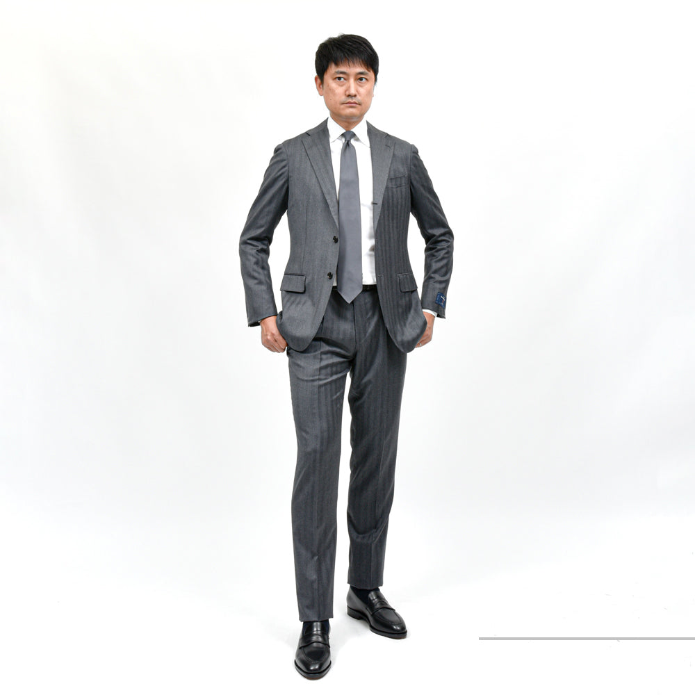 guji(グジ) ウールヘリンボーンストライプ3B1プリーツスーツ MADE BY RING JACKET / Ermenegildo Zegna - TROFEO 17152200028