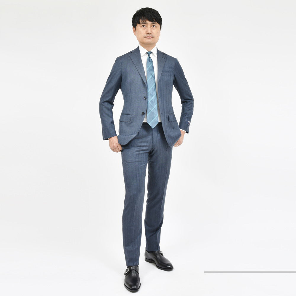 guji(グジ) ウールヘリンボーンストライプ3B1プリーツスーツ MADE BY RING JACKET / Ermenegildo Zegna - TROFEO 17152200028