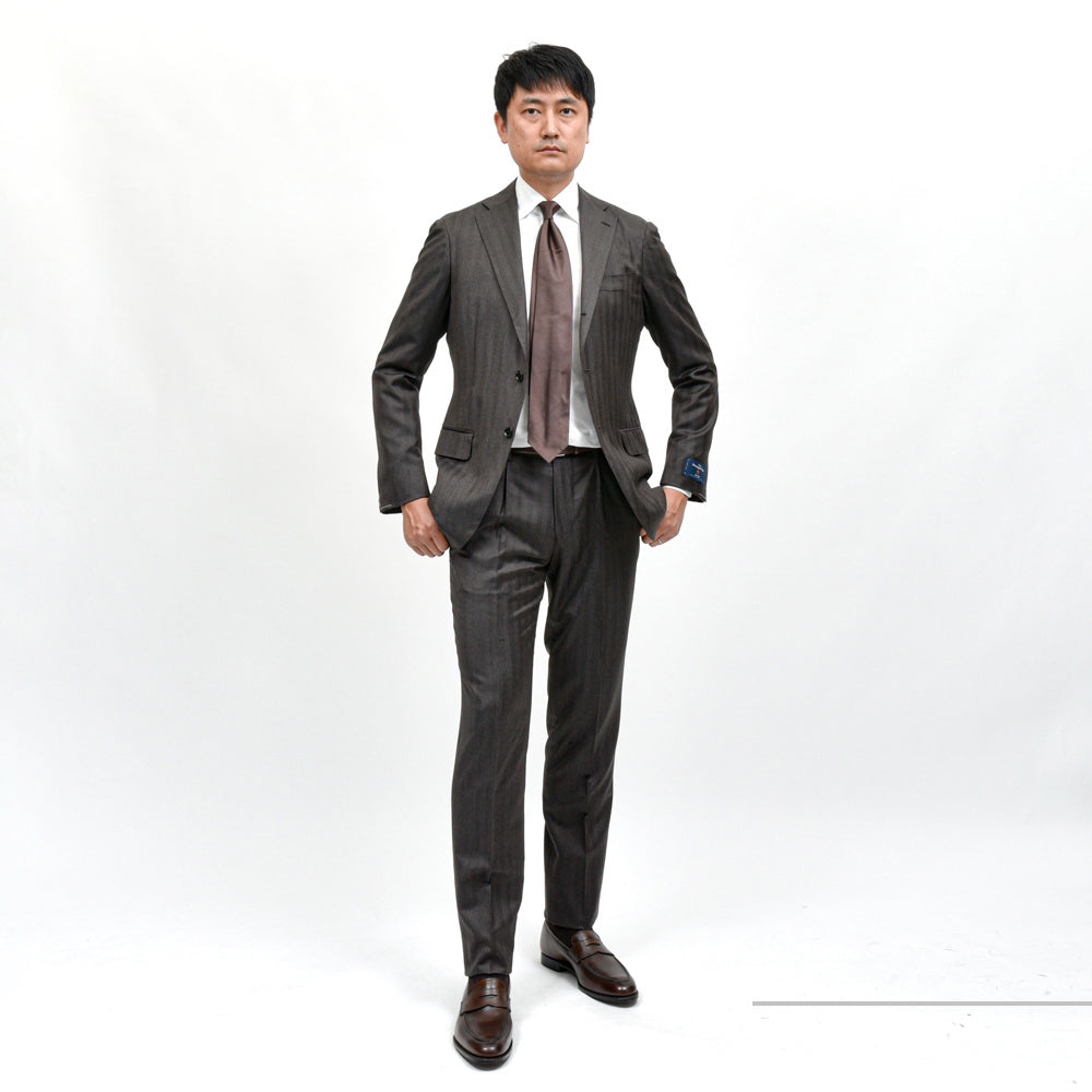 guji(グジ) ウールヘリンボーンストライプ3B1プリーツスーツ MADE BY RING JACKET / Ermenegildo Zegna - TROFEO 17152200028