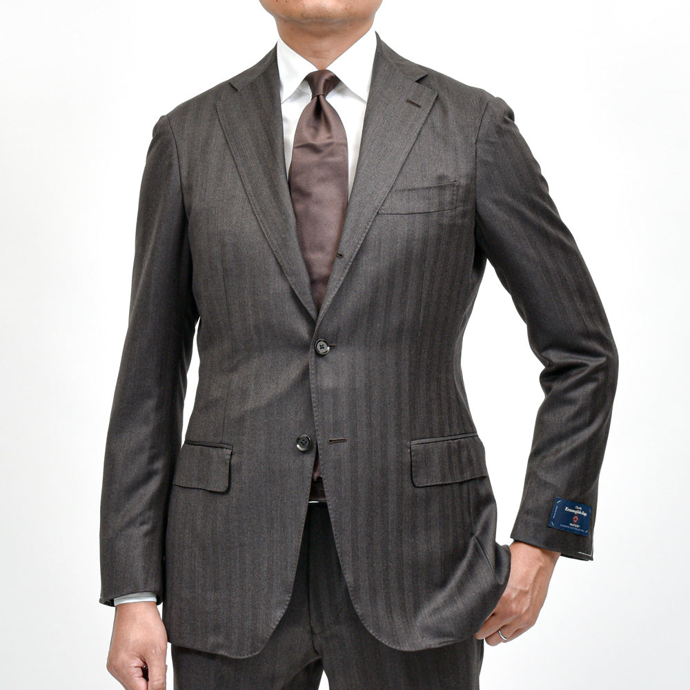 guji(グジ) ウールヘリンボーンストライプ3B1プリーツスーツ MADE BY RING JACKET / Ermenegildo Zegna - TROFEO 17152200028