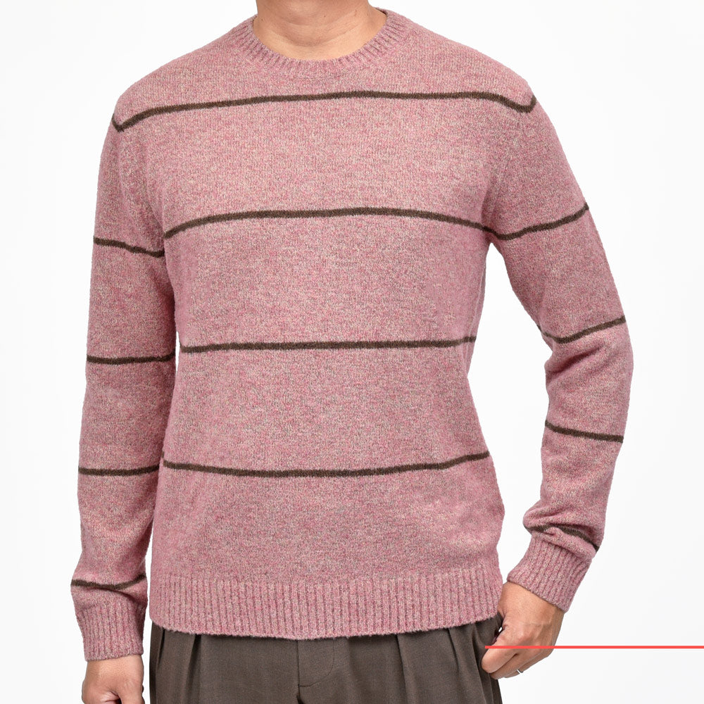 ZANONE(ザノーネ) 7ゲージウールナイロンクルーネックボーダーニット SLIM FIT/472-45413(M)