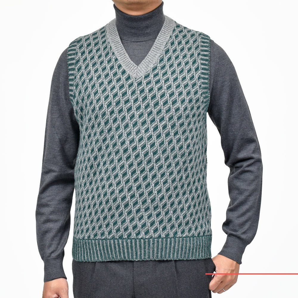 ZANONE(ザノーネ) 7ゲージウールジャガードV ネックニットベスト SLIM FIT/472-46601(M)