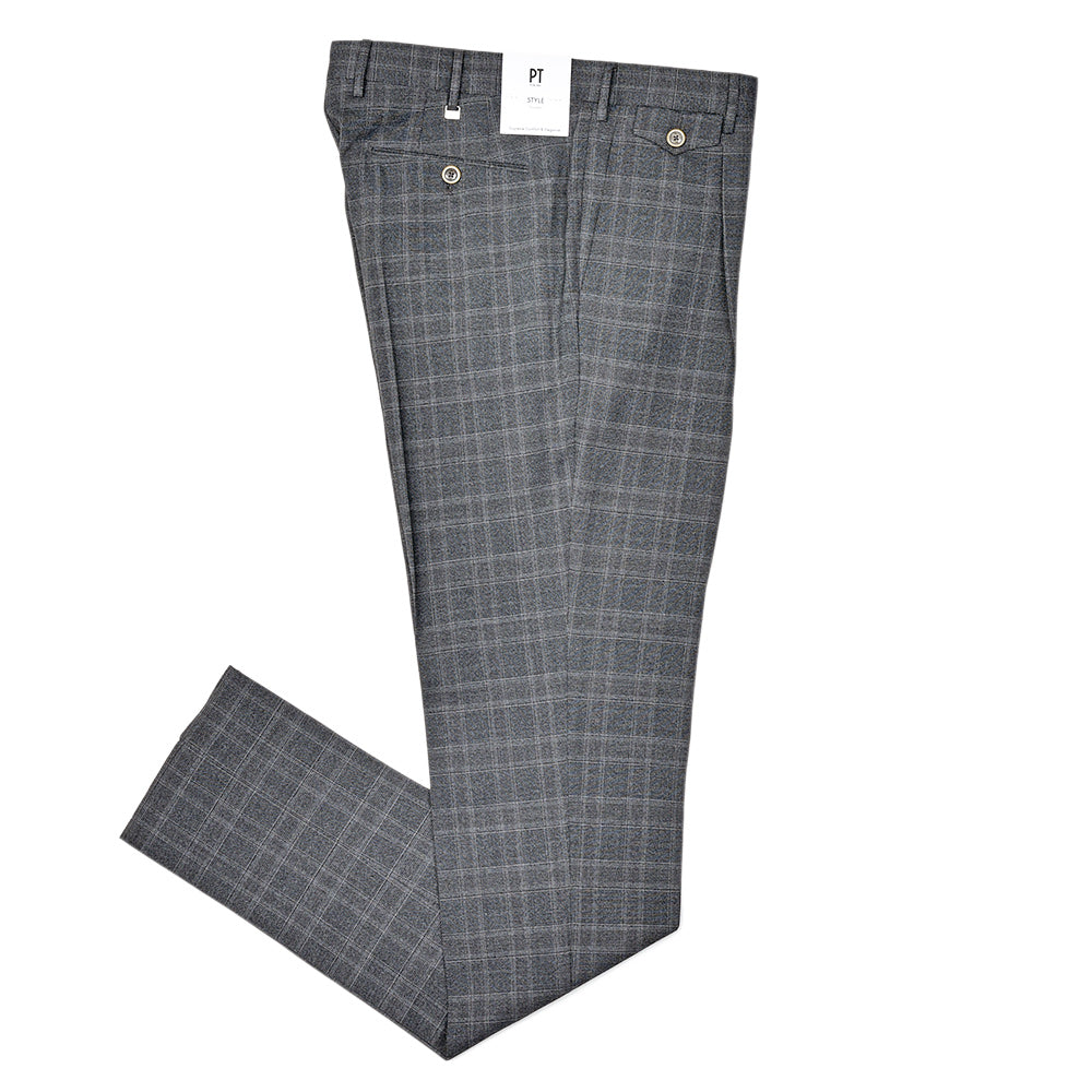 PT TORINO(ピーティー トリノ) ウォッシャブルウール ストレッチ グレンチェック 1プリーツドレスパンツ GENTLEMAN FIT/PO66