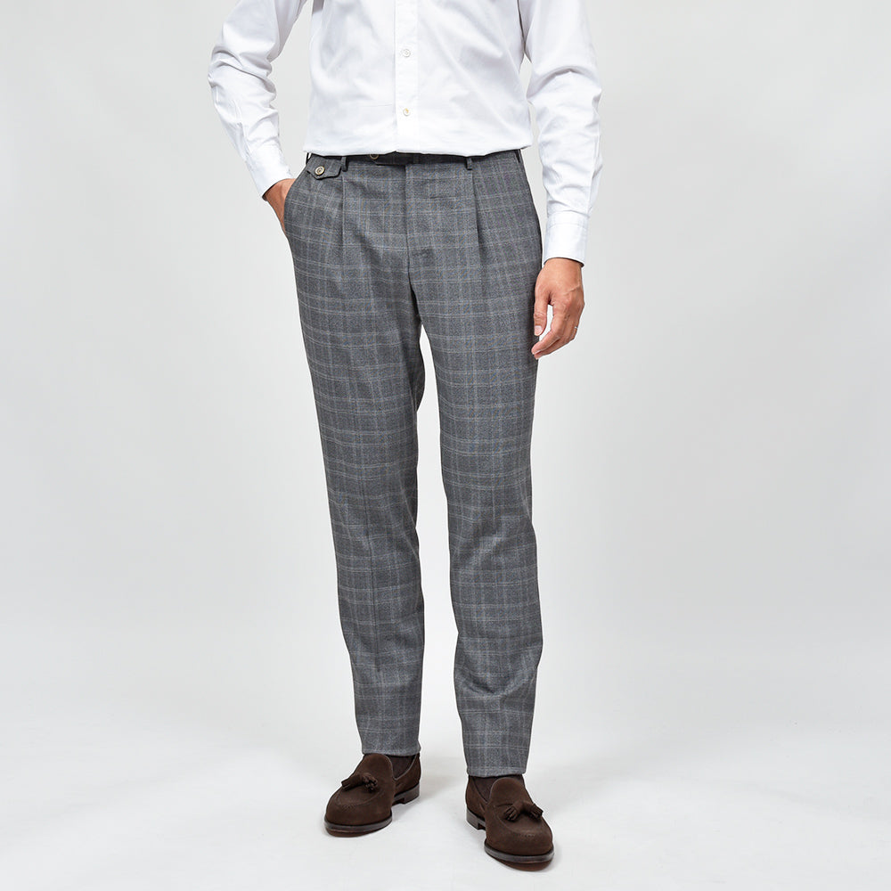 PT TORINO(ピーティー トリノ) ウォッシャブルウール ストレッチ グレンチェック 1プリーツドレスパンツ GENTLEMAN FIT/PO66