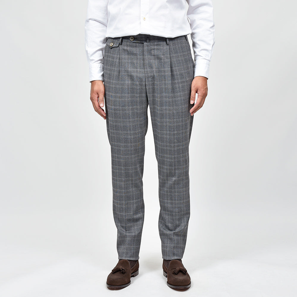 PT TORINO(ピーティー トリノ) ウォッシャブルウール ストレッチ グレンチェック 1プリーツドレスパンツ GENTLEMAN FIT/PO66