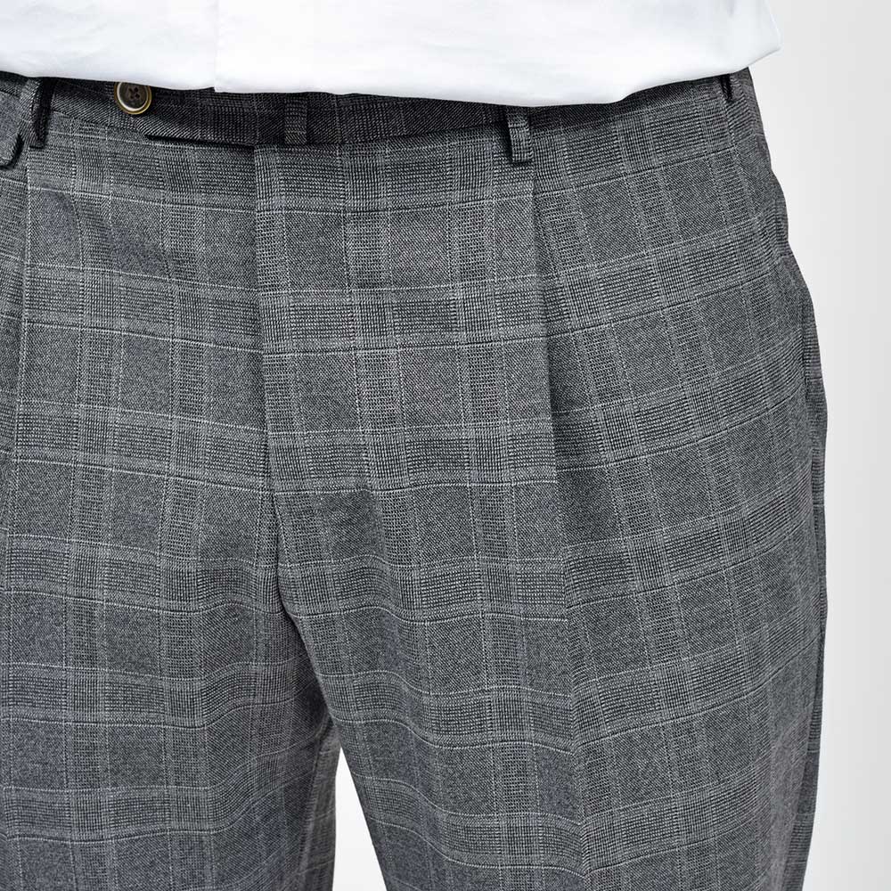 PT TORINO(ピーティー トリノ) ウォッシャブルウール ストレッチ グレンチェック 1プリーツドレスパンツ GENTLEMAN FIT/PO66
