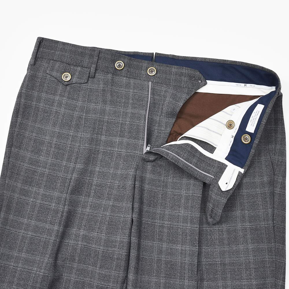 PT TORINO(ピーティー トリノ) ウォッシャブルウール ストレッチ グレンチェック 1プリーツドレスパンツ GENTLEMAN FIT/PO66
