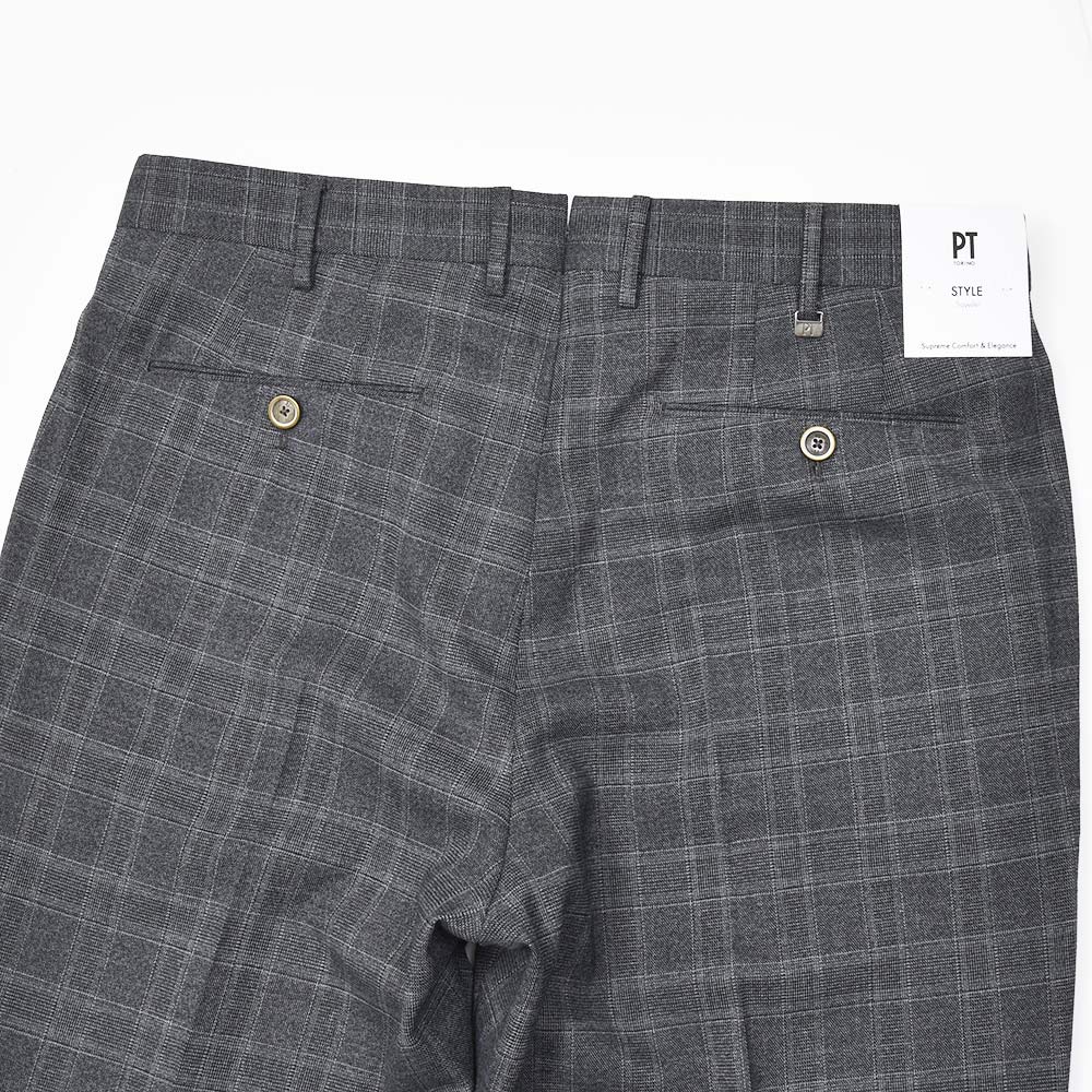 PT TORINO(ピーティー トリノ) ウォッシャブルウール ストレッチ グレンチェック 1プリーツドレスパンツ GENTLEMAN FIT/PO66