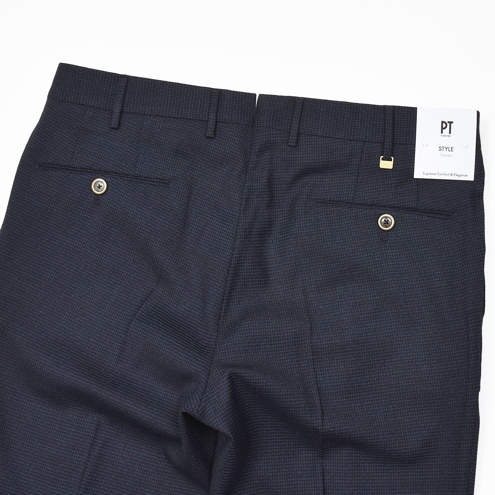 PT TORINO(ピーティー トリノ) ウォッシャブルウール ストレッチ ハウンドトゥース ノープリーツパンツ SUPERSLIM FIT/PO65