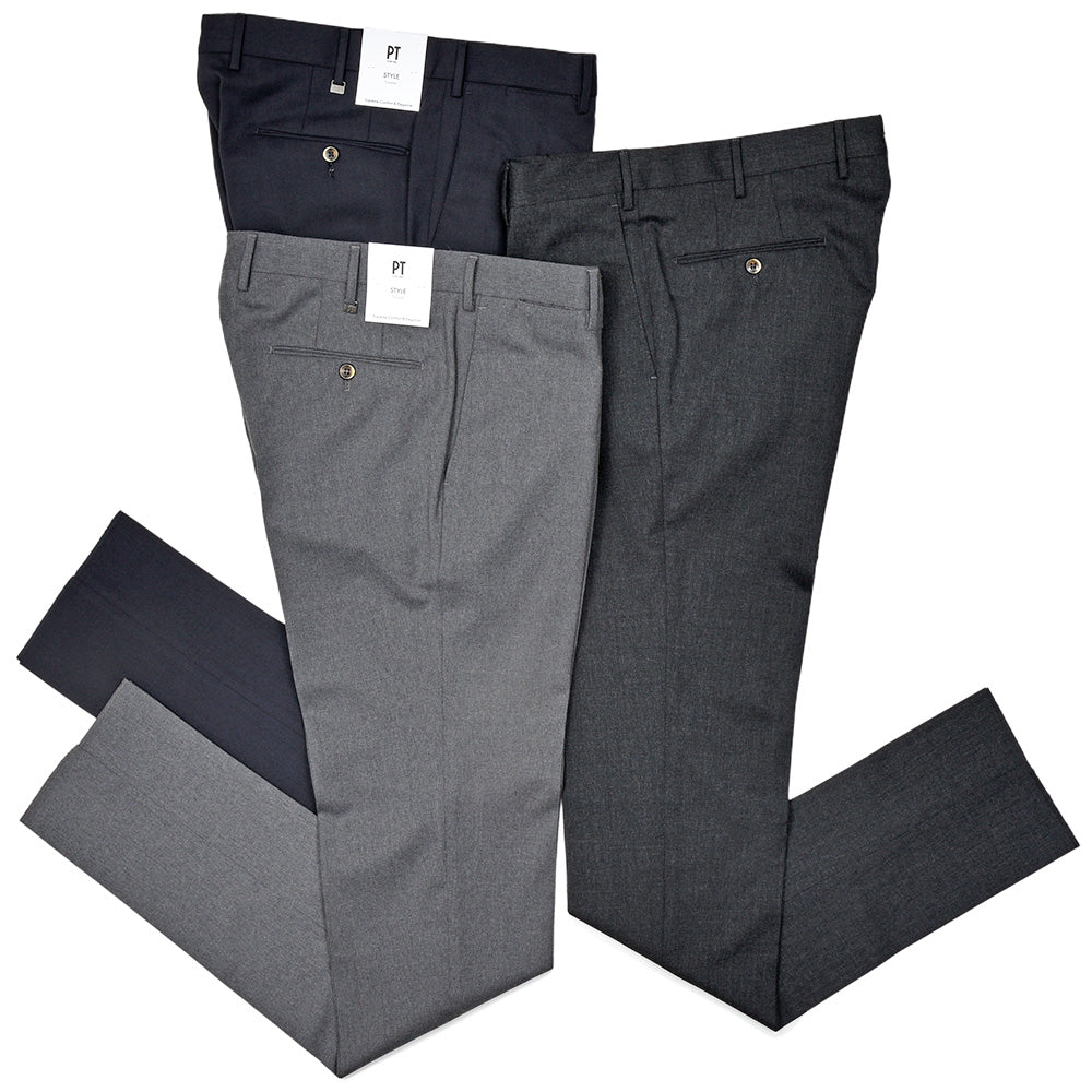 PT TORINO(ピーティー トリノ) ウォッシャブルテクノウール ストレッチ サキソニー ノープリーツドレスパンツ SUPERSLIM FIT/PO80