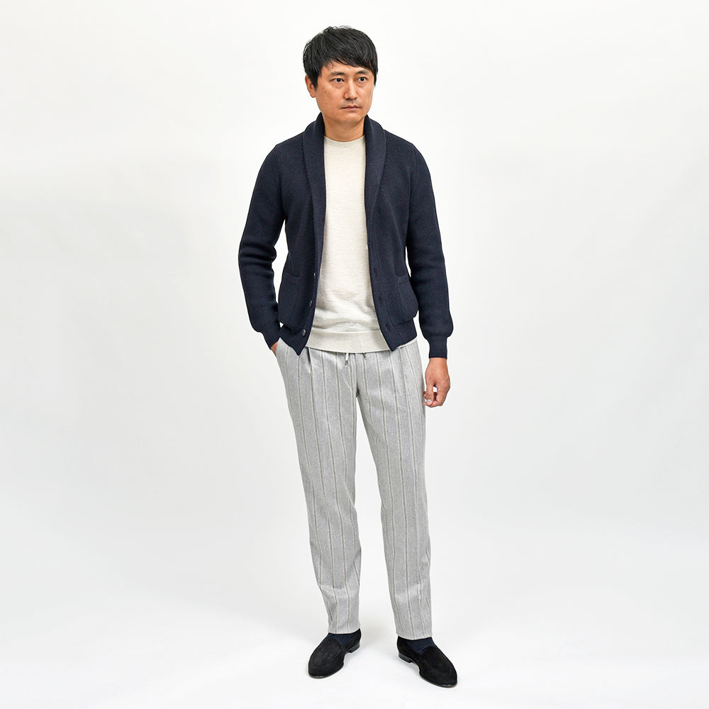 PT TORINO(ピーティー トリノ) ヴァージンウールカシミヤ ストレッチ ライトフランネル ストライプ 1プリーツシャーリングパンツ SOFT FIT/TO02