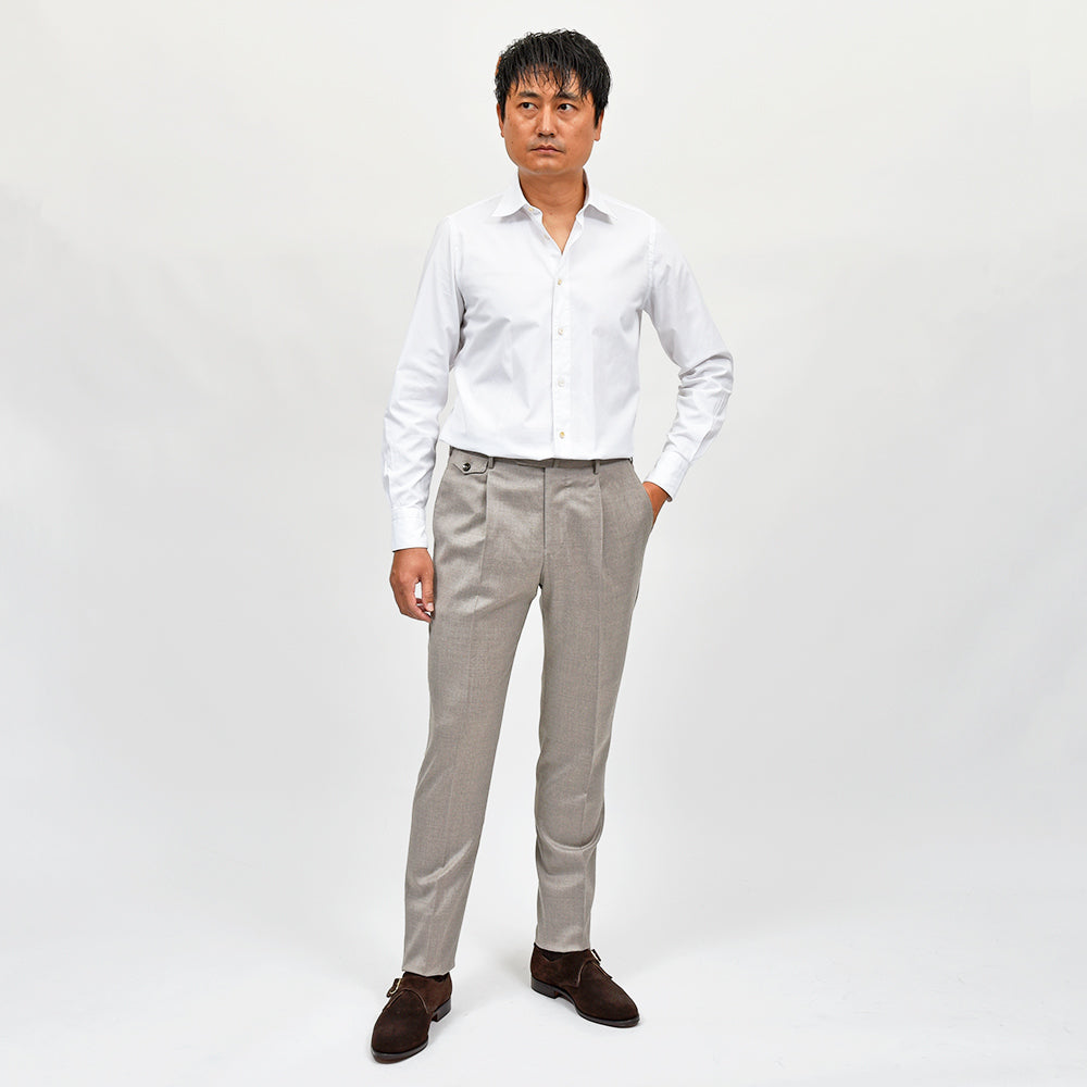 PT TORINO(ピーティー トリノ) Super110'S ヴァージンウール ストレッチ ライトフランネル 1プリーツドレスパンツ GENTLEMAN FIT/CM13