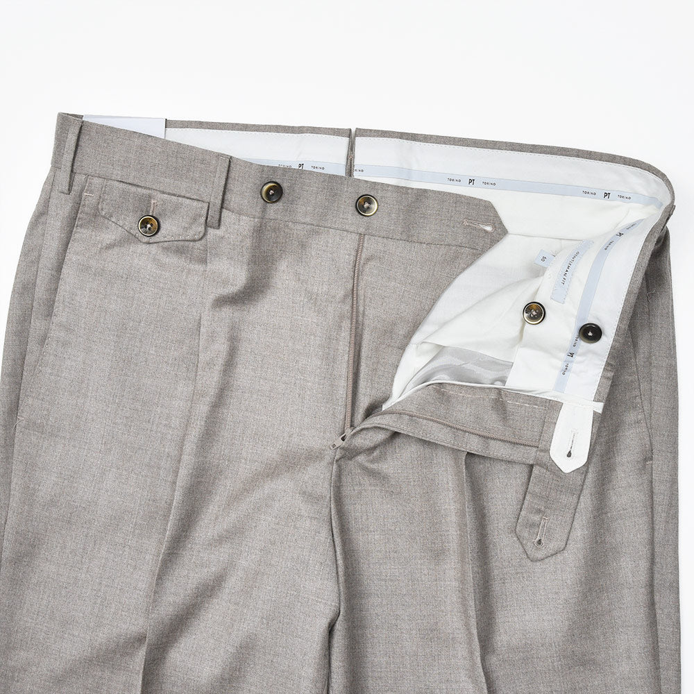 PT TORINO(ピーティー トリノ) Super110'S ヴァージンウール ストレッチ ライトフランネル 1プリーツドレスパンツ GENTLEMAN FIT/CM13