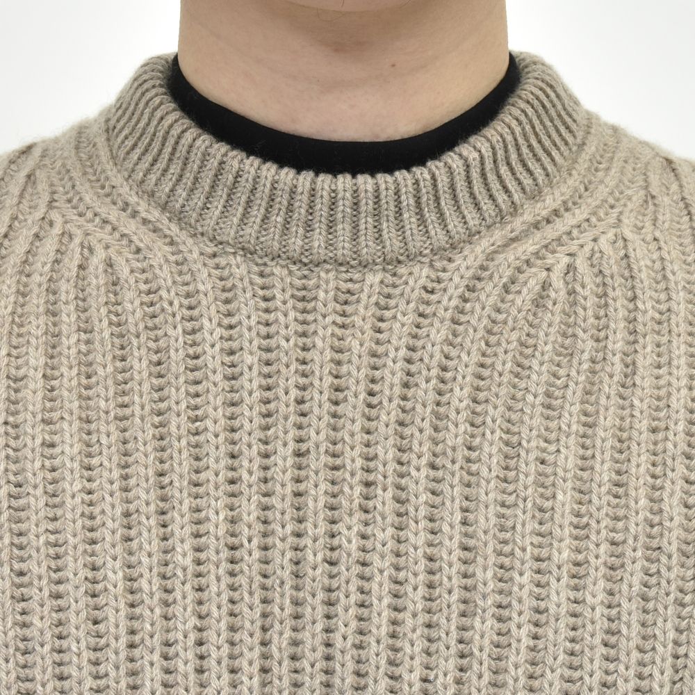 garoh(ガロウ) garoh knit02 ローゲージカシミア フィッシャーマン リブ クルーネックニット
