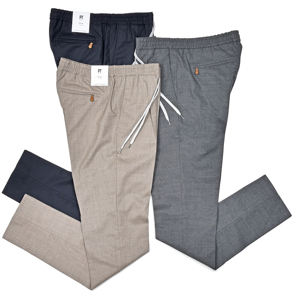PT TORINO(ピーティー トリノ) ヴァージンウール ストレッチ サキソニー 1プリーツシャーリングパンツ SOFT FIT/MA36
