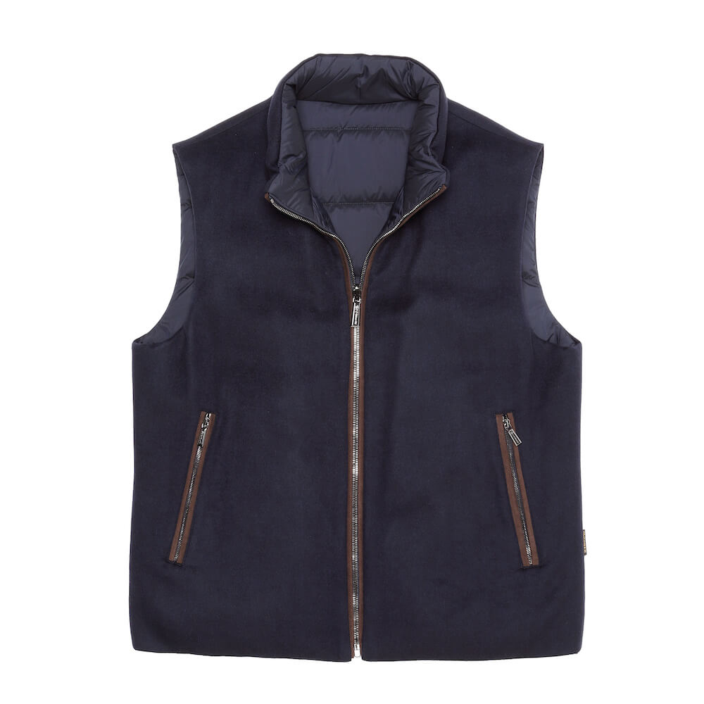 【室内試着品】ムーレー MooRER カシミヤ100% 最高級 ダウンベスト ムーレー /カシミヤブレンドフランネル リバーシブル ダウンベスト
