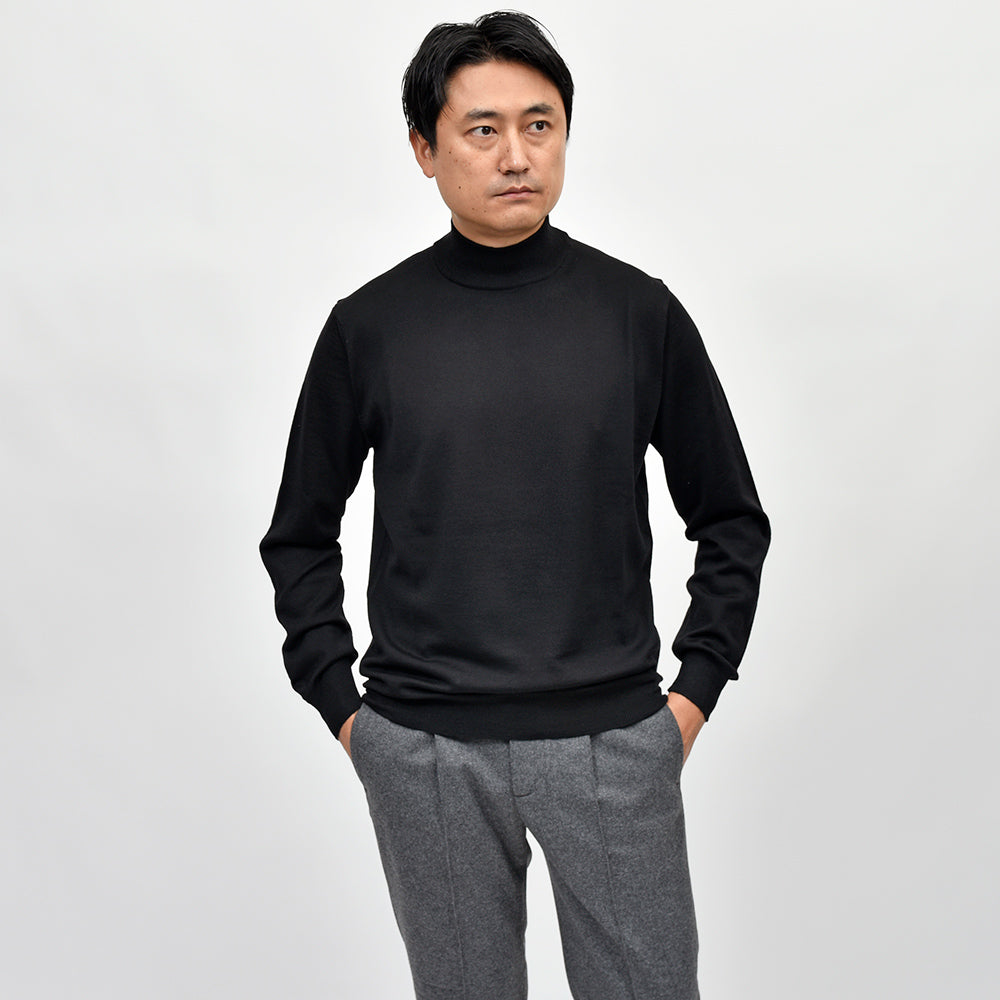 morgano(モルガーノ) エクストラファインメリノウール ハイゲージ モックネックニット