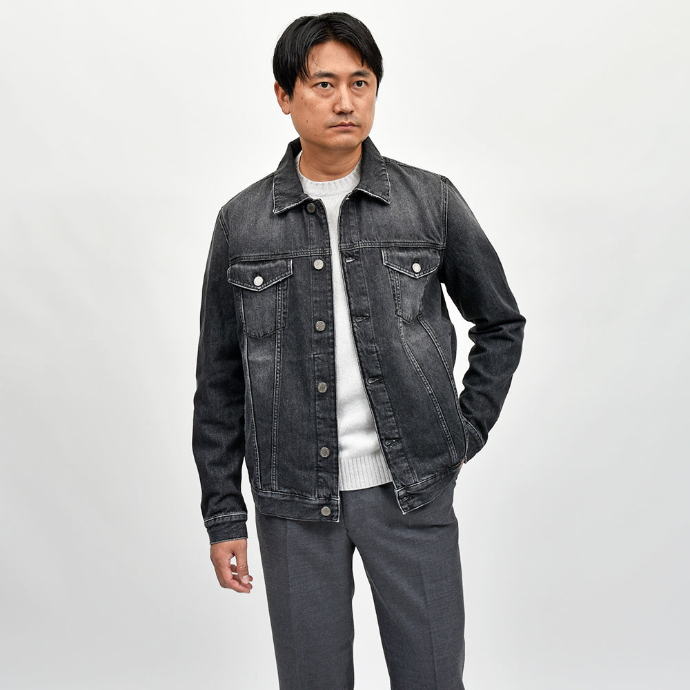PT TORINO DENIM(ピーティートリノデニム) コットン ブラックデニム ウォッシュド Gジャン トラッカージャケット TX3810