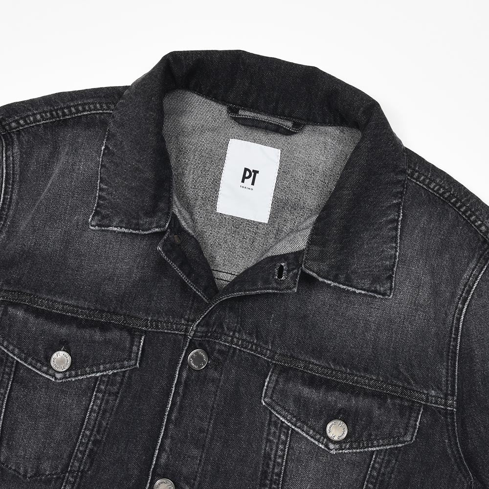 PT TORINO DENIM(ピーティートリノデニム) コットン ブラックデニム ウォッシュド Gジャン トラッカージャケット TX3810