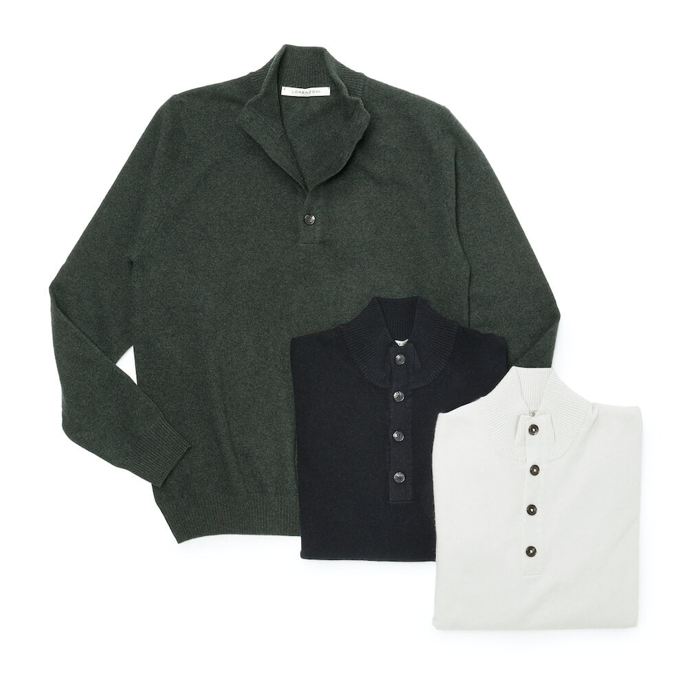 ロレンツォーニ / ウール&カシミア ボタン付きハイネック/CASHMERE BLEND/001268L69