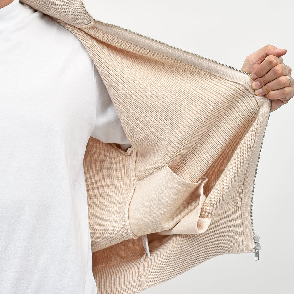 Yonetomi(ヨネトミ) EX FINE WOOL RIB KNIT B/L エクストラファインメリノウール ジップアップニットブルゾン