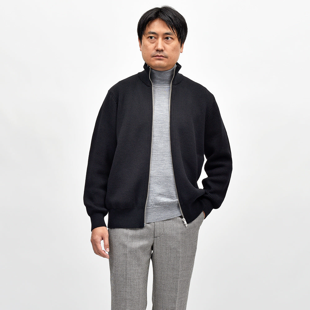 Yonetomi(ヨネトミ) EX FINE WOOL RIB KNIT B/L エクストラファインメリノウール ジップアップニットブルゾン