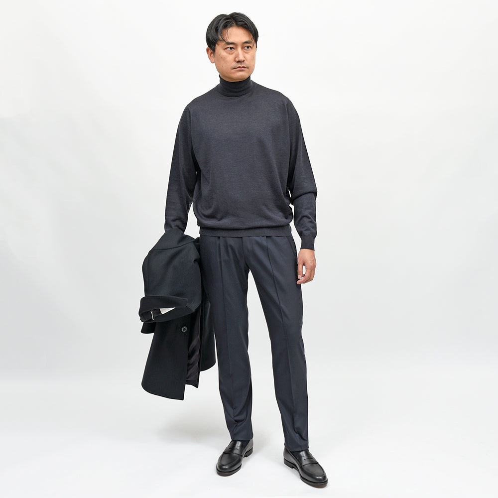PT TORINO(ピーティー トリノ) NEW BERLIN ウォッシャブルテクノウール ストレッチ サージ 永久クリース 1プリーツパンツ SOFT FIT/VD06