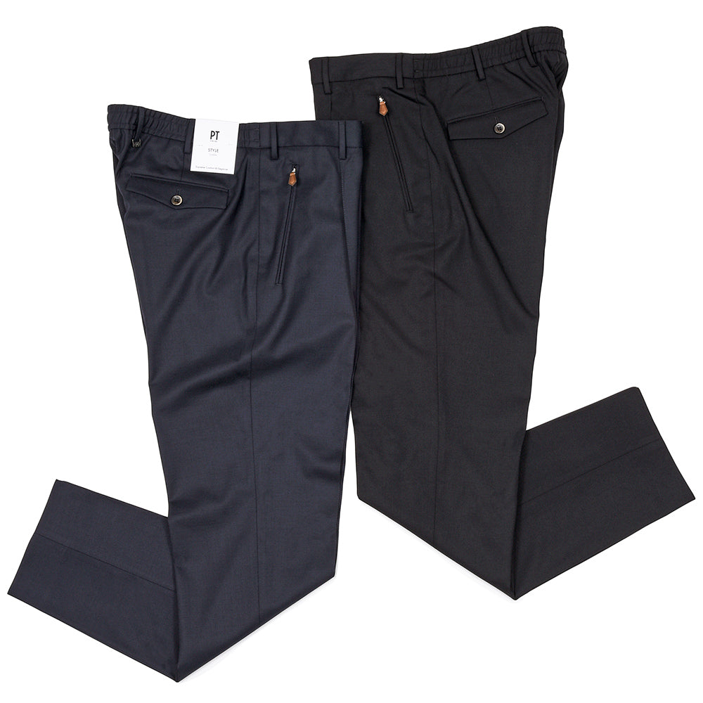 PT TORINO(ピーティー トリノ) NEW BERLIN ウォッシャブルテクノウール ストレッチ サージ 永久クリース 1プリーツパンツ SOFT FIT/VD06