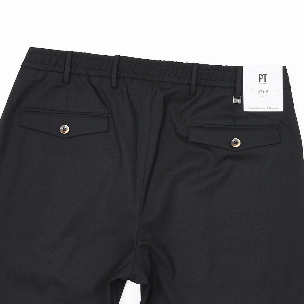 PT TORINO(ピーティー トリノ) NEW BERLIN ウォッシャブルテクノウール ストレッチ サージ 永久クリース 1プリーツパンツ SOFT FIT/VD06