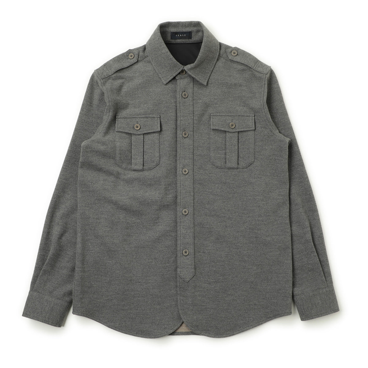 SEASE シーズ シャツ ウール 長袖 ウール ナイロン 無地 ミリタリー FELPA GENERALE WP033 TJ109 MEDIUM GREY グレー
