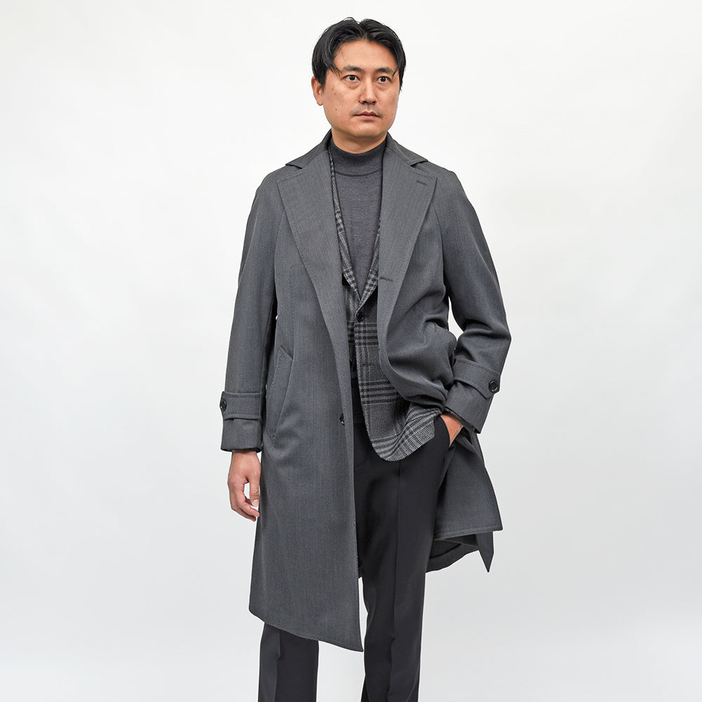 TITO ALLEGRETTO(ティト アレグレット) ヴァージンウールポリエステル ツイル ベルテッド ラグランスリーブ シングルコート