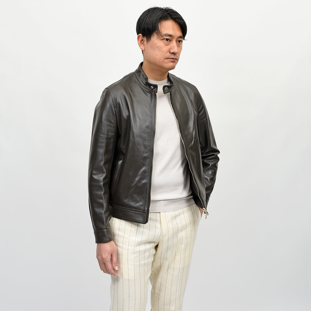 EMMETI(エンメティ) JURI ナッパチェラータ ラムナッパレザー ライダースジャケット