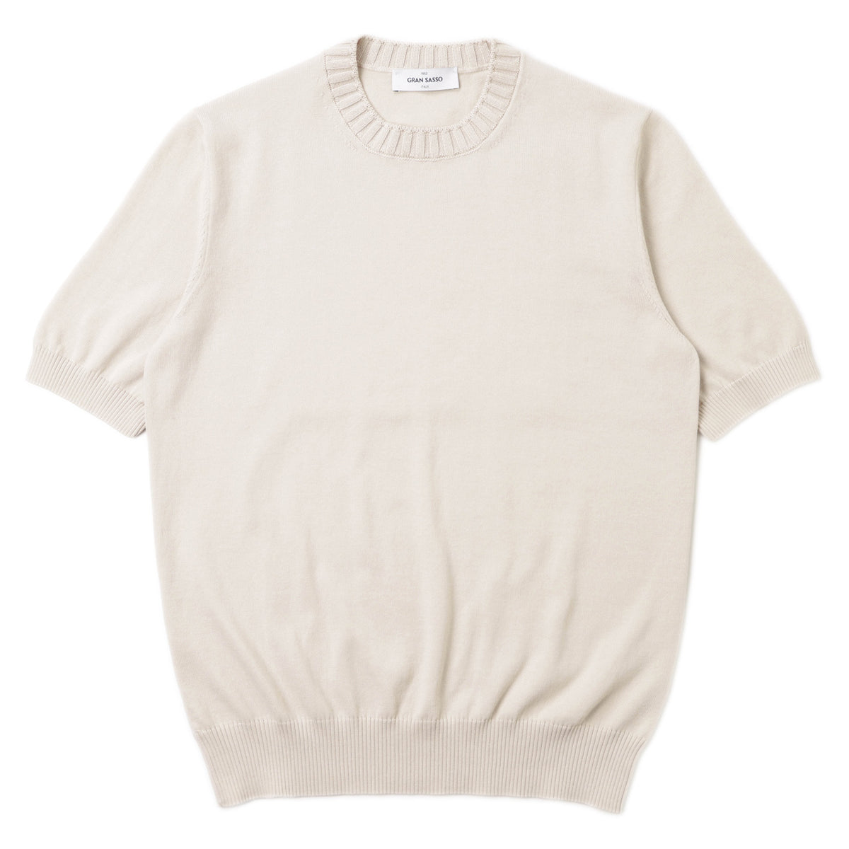グランサッソ / エジプト綿 ハイゲージ コットン プルオーバー リブ クルーネック ニット Tシャツ / 57188 18163 / ベージュ