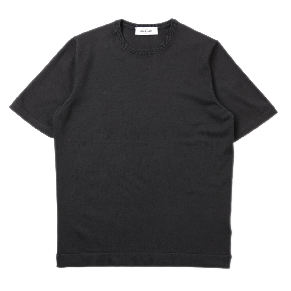 グランサッソ / ハイゲージ コットン プルオーバー クルーネック ニット Tシャツ / 58138 18120 / ブラック