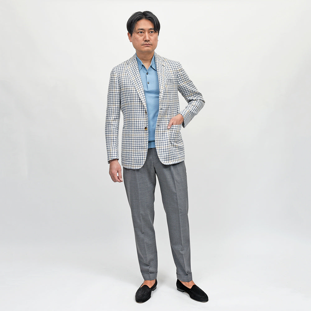 STILE LATINO(スティレ ラティーノ) VINCENZO シルクリネンコットン ハウンドトゥース シングルジャケット