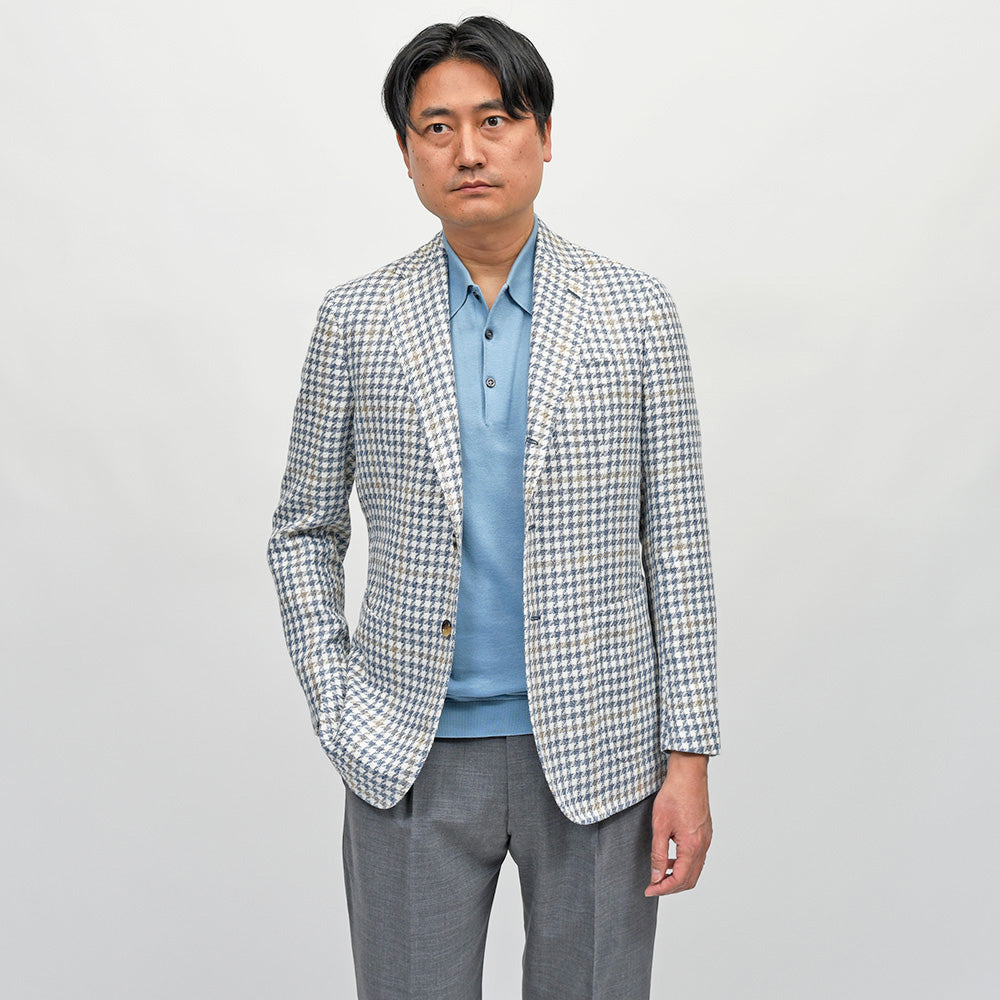 STILE LATINO(スティレ ラティーノ) VINCENZO シルクリネンコットン ハウンドトゥース シングルジャケット