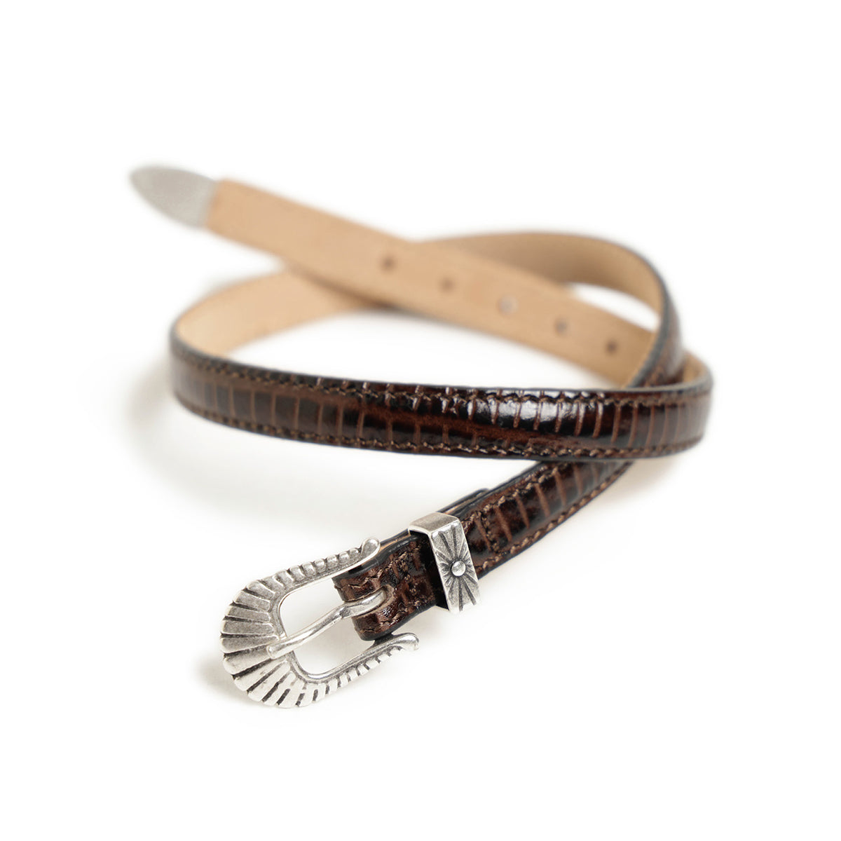 アドリアーノ メネゲッティー / レザー ウエスタン ブレスレット リザード型押し/6136 NAVAJOS BROWN