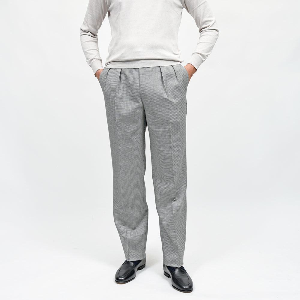Fumiya Hirano THE TROUSERS(フミヤヒラノトラウザーズ) REGENT ウールトロピカル ハウンドトゥース サイドアジャスター 2インプリーツ ドレスパンツ