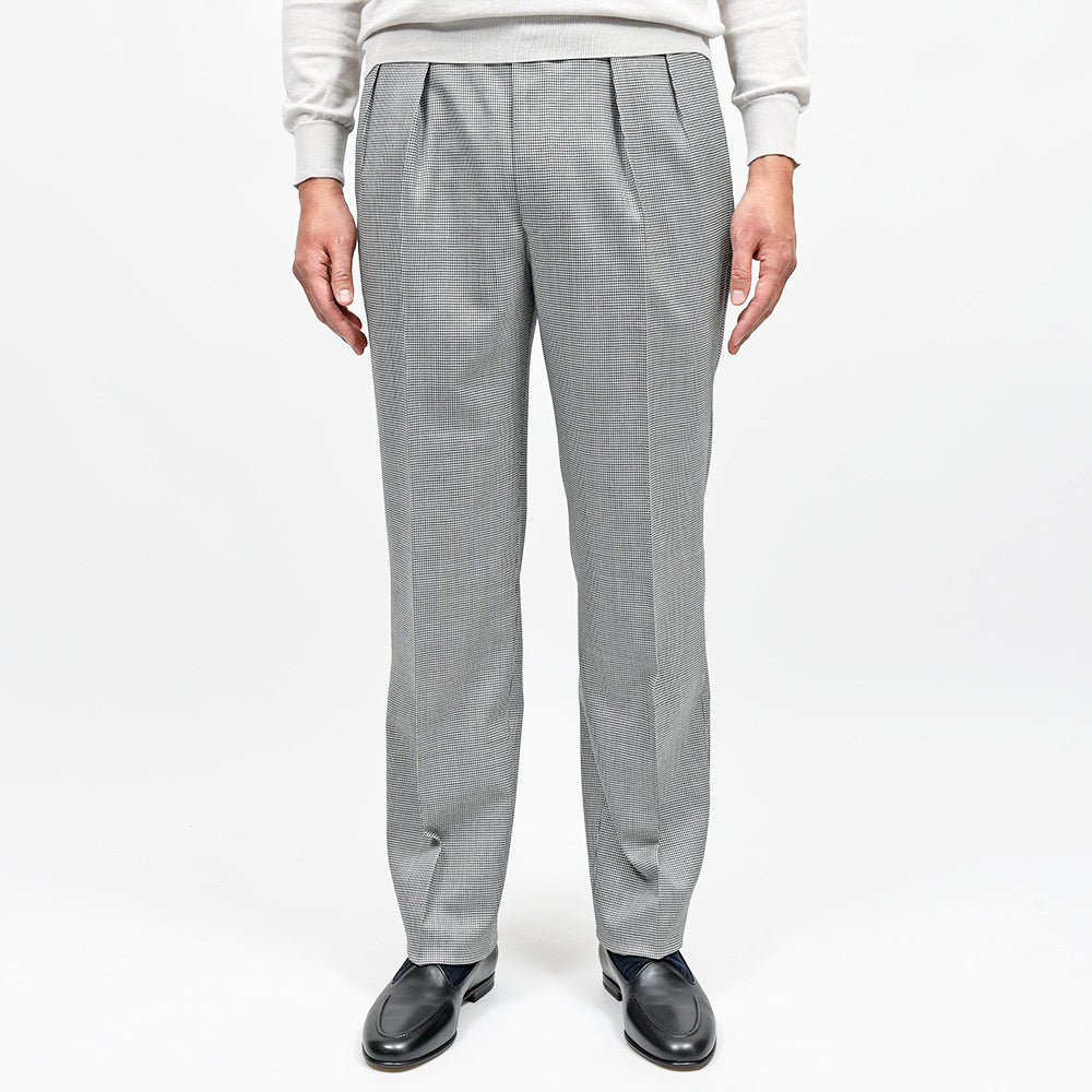Fumiya Hirano THE TROUSERS(フミヤヒラノトラウザーズ) REGENT ウールトロピカル ハウンドトゥース サイドアジャスター 2インプリーツ ドレスパンツ