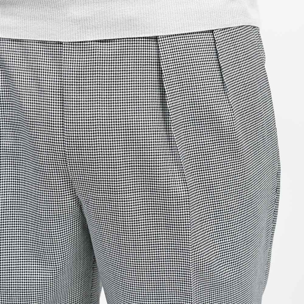 Fumiya Hirano THE TROUSERS(フミヤヒラノトラウザーズ) REGENT ウールトロピカル ハウンドトゥース サイドアジャスター 2インプリーツ ドレスパンツ
