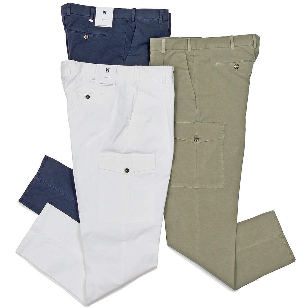 PT TORINO(ピーティートリノ) コットンストレッチ ポプリン ガーメントダイ 1プリーツカーゴパンツ UNION FIT/NK29