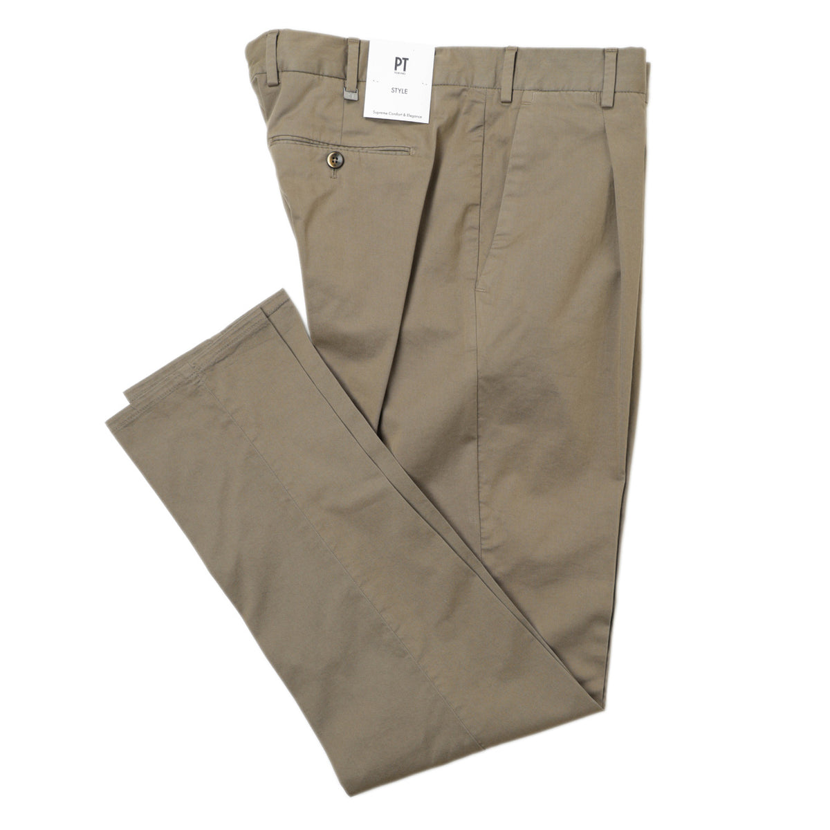 ピーティートリノ / 1プリーツ ストレッチ コットン ワイドテーパード スラックスパンツ / UNION FIT / グレージュ