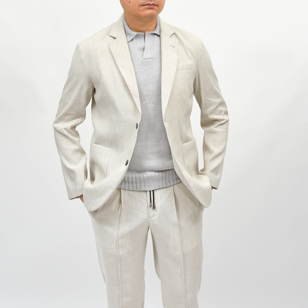 giabsarchivio(ジャブスアルキヴィオ) STROZZI テクノリネン ストレッチ ウォッシャブル セットアップ対応 シングルジャケット A4360