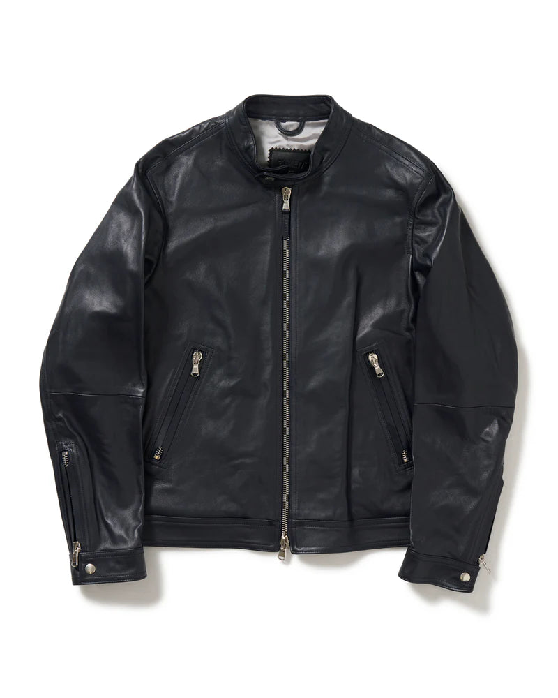 エンメティ / MASSIMO(マッシモ) シルバーZIP SPラムレザー シングルライダース / ダークネイビー