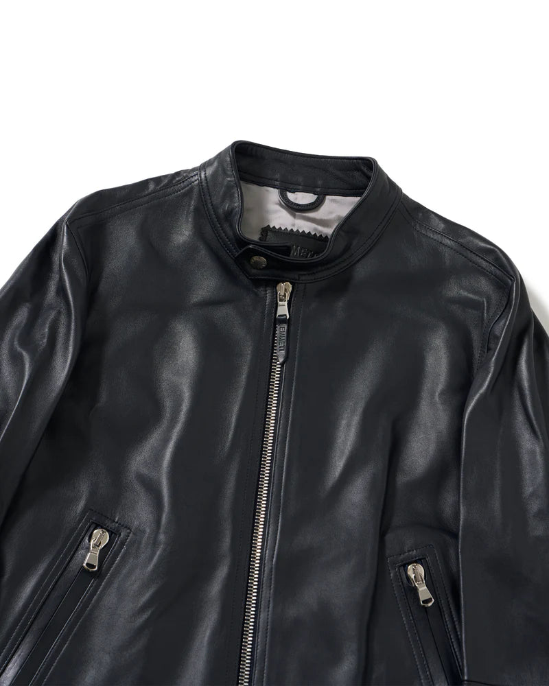 エンメティ / MASSIMO(マッシモ) シルバーZIP SPラムレザー シングルライダース / ダークネイビー