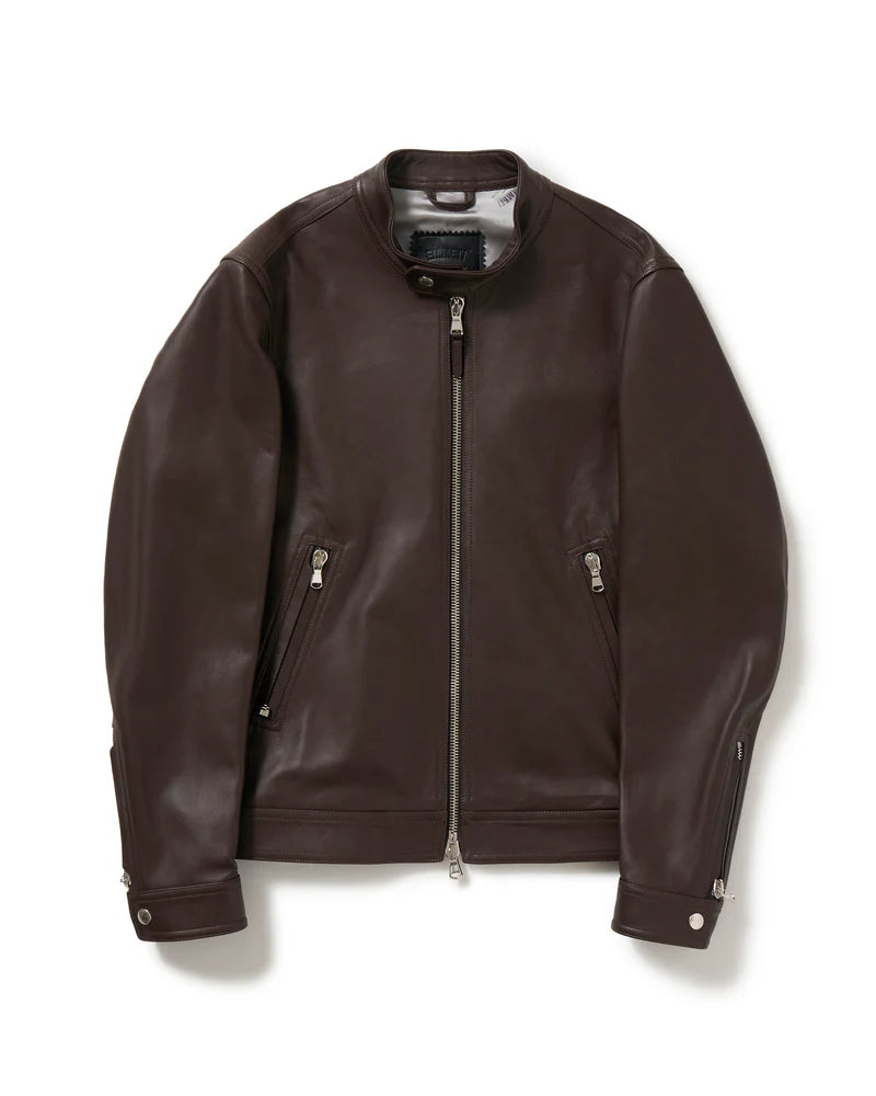 エンメティ / H CLASSICA(アッカ クラシカ) シルバーZIP ナッパチェラータ ラムレザーライダース / ダークブラウン